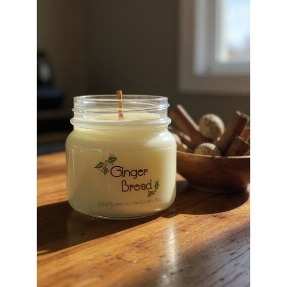 Hand Poured Soy Wax Candle Gingerbread Scent 10 Oz Glass Jar With Lid By Oily Bl - Picture 1 of 6